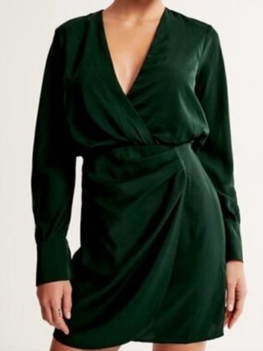 Green Wrap Long-Sleeve Mini Dress
